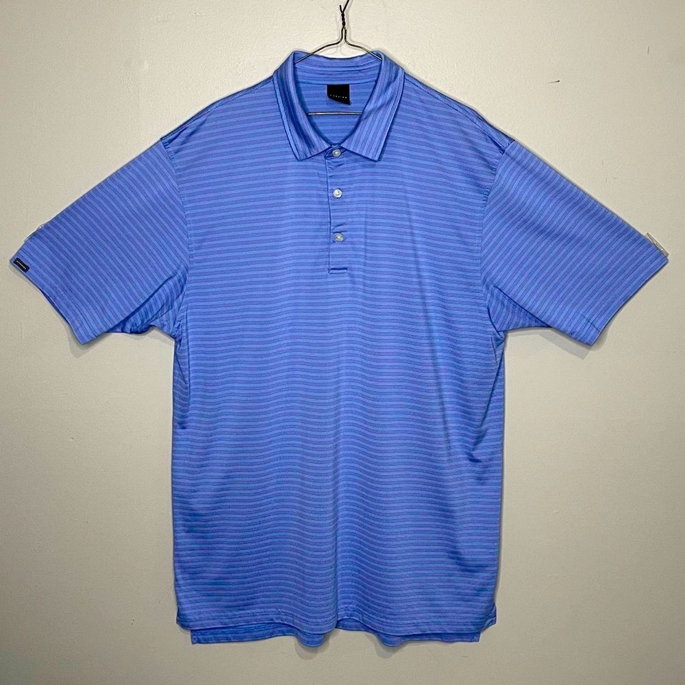 Dunning Golf Performance Fabric Light Blue Striped Polo‎ Golf Shirt  XXL